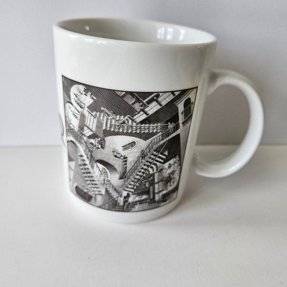 Vtg MC Escher Coffee Mug Andazia Ceramic Relativity Sky and Water